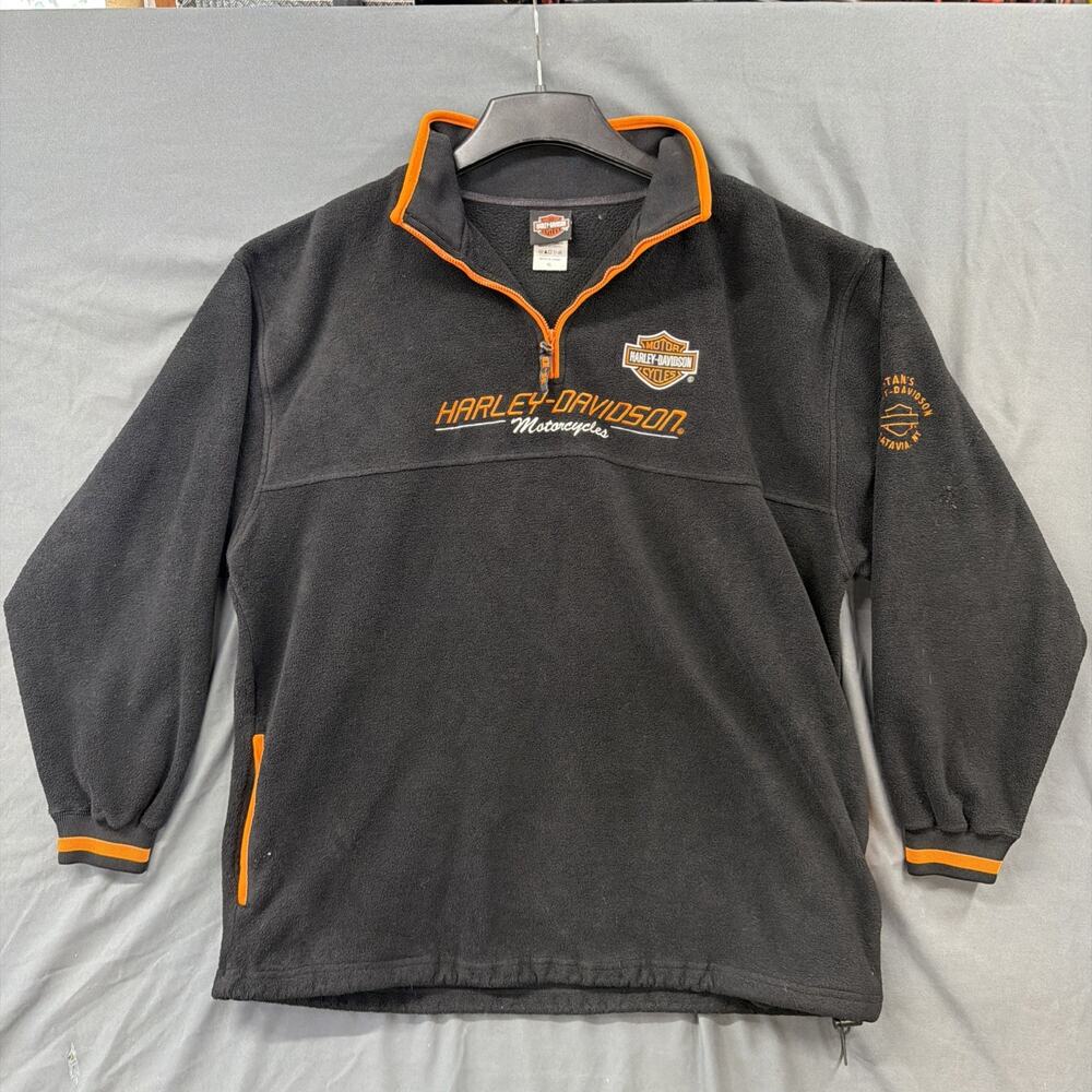 Harley-Davidson Fleece Jacket Men XL Black 1/4 Zip Embroidered Logo Softshell